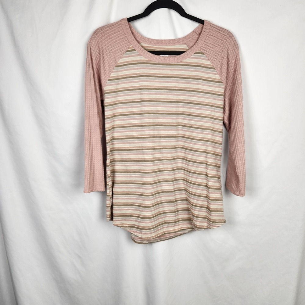 Sonoma Womens Striped Waffle Knit Long Sleeve Round Neck Pullover Shirt Size M‎